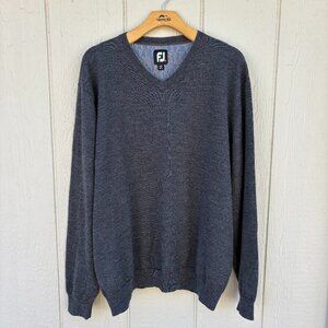 FootJoy Golf 100% Wool V-Neck Sweater Men's XL Grey Pullover Outdoor Preppy